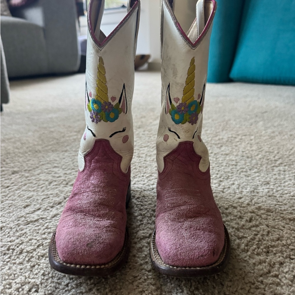 Macie Bean Pink and White Unicorn Kids Boots